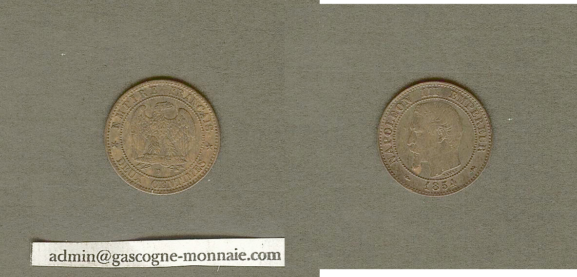 Deux centimes Napoléon III, tête nue 1854 Lyon TTB+